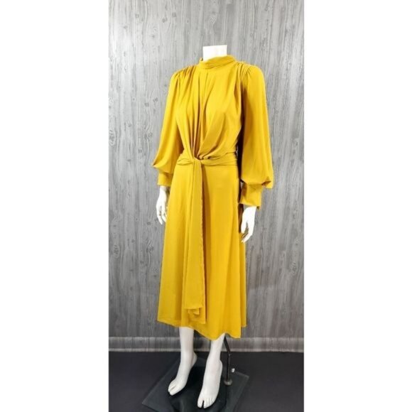 Eloquii Yellow Midi Dress Sleeve Stretch Knit Classic Mock Neck - Picture 2 of 7